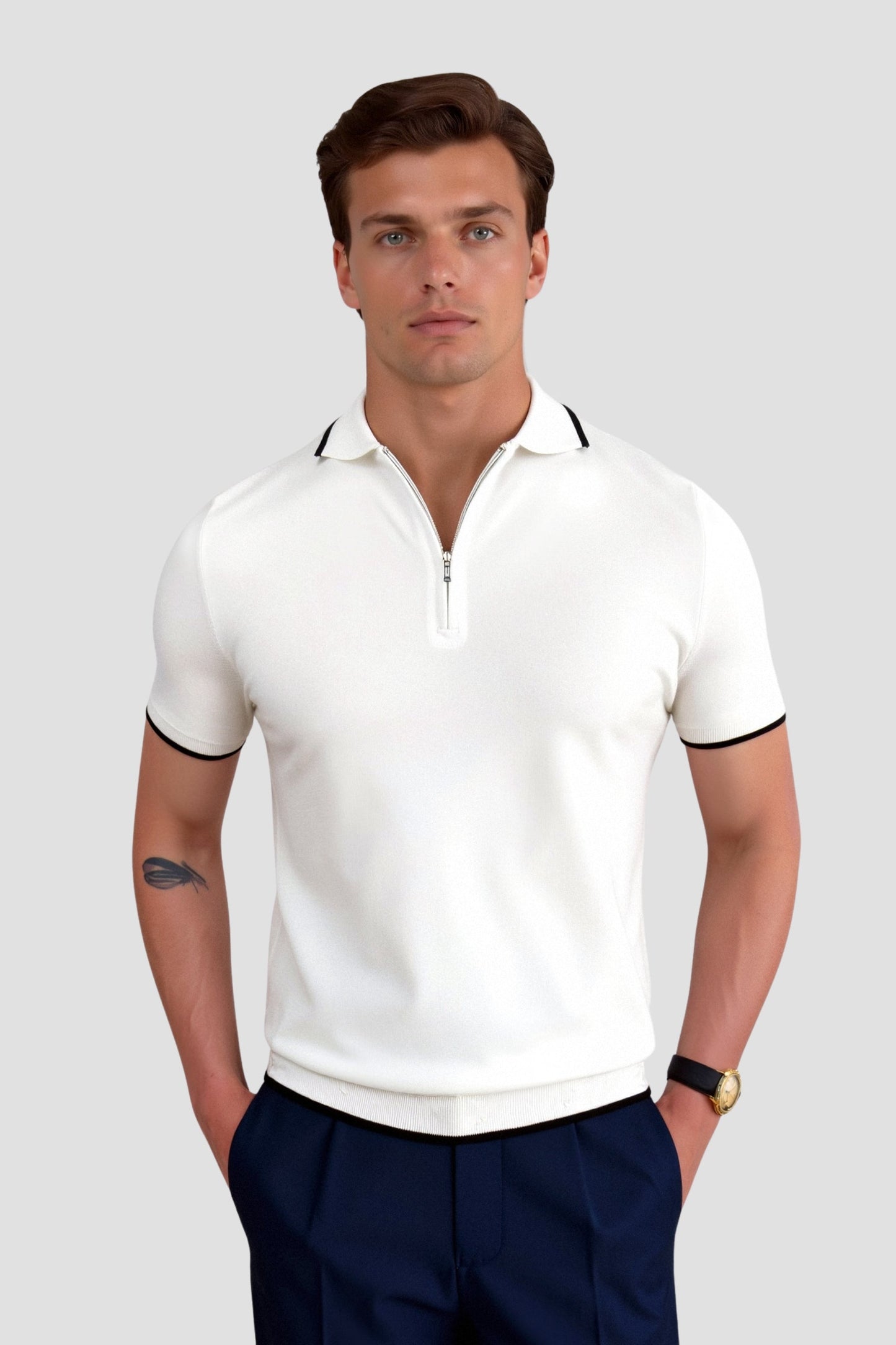 Knitted Quarter Zip Golf Polo