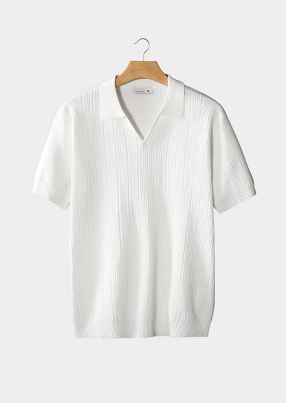 OPEN COLLAR RIBBED POLO